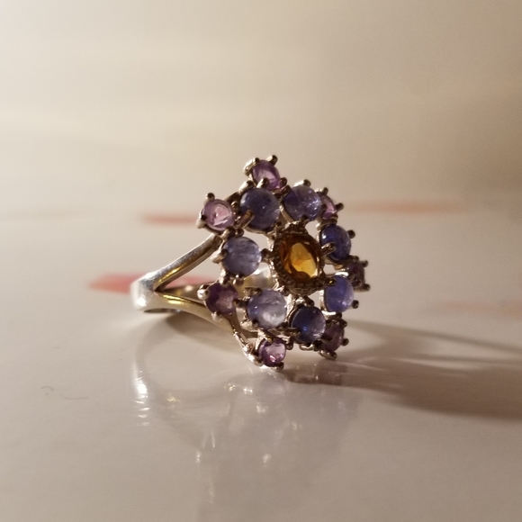 Vintage Sterling Silver Princess Ring with Tanzanite, Amethyst and Citrine - Picture 5 of 16